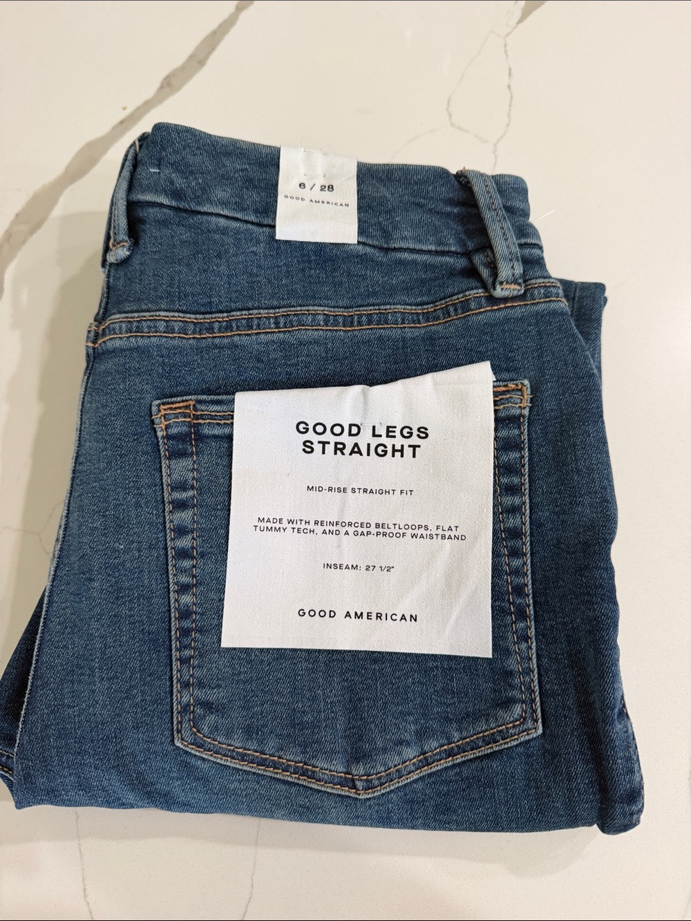 Good American Good Legs Straight Mid-Rise Jeans - Blue Denim